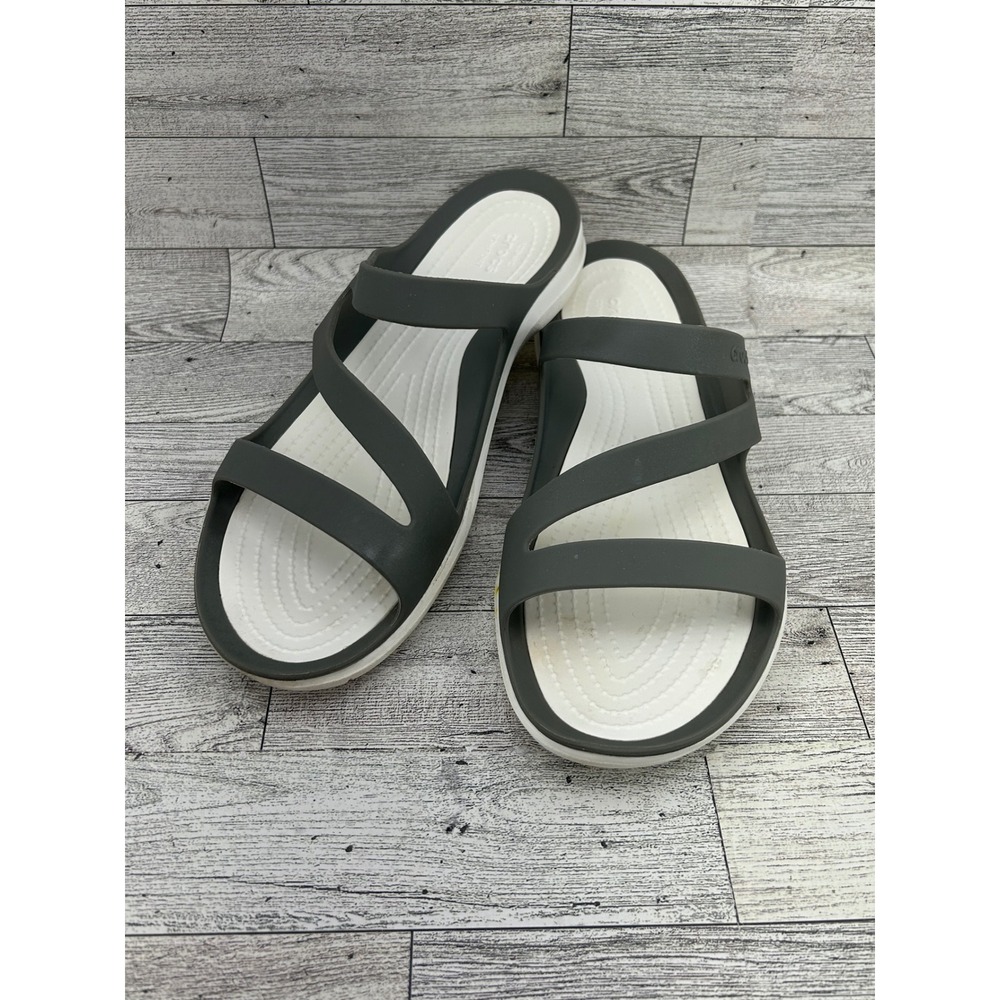 Crocs Gray White Sanrah Strappy‎ Sandals Women's Size 9 Casual Comfort
